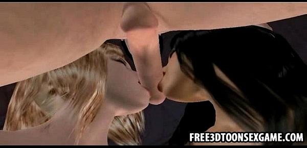  3d cartoon of two sexy teen babes licking each other